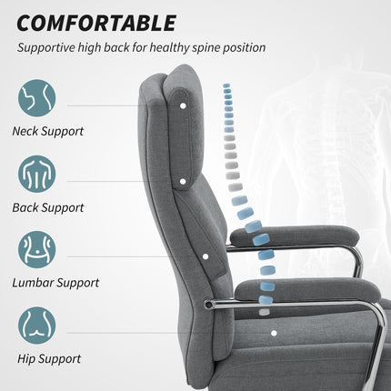 Executive Office Chair, Linen Fabric Computer Desk Chair with Double-Layer Back Cushion, Rocking Function, Height Adjustable for Home, Charcoal Grey