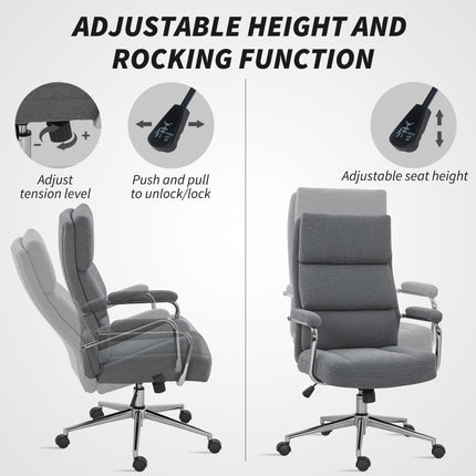 Executive Office Chair, Linen Fabric Computer Desk Chair with Double-Layer Back Cushion, Rocking Function, Height Adjustable for Home, Charcoal Grey