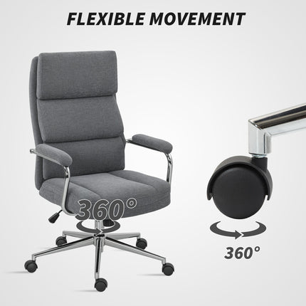 Executive Office Chair, Linen Fabric Computer Desk Chair with Double-Layer Back Cushion, Rocking Function, Height Adjustable for Home, Charcoal Grey