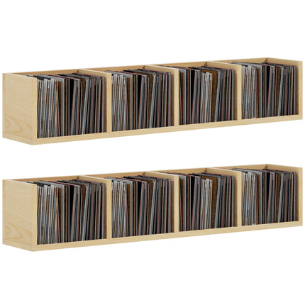 Wall Mount 84 CD / 56 DVD/Blu-ray/ Media Storage Rack 4 Cubes, Wooden Shelf Organiser Unit Bookcase Display, Set of 2, Natural Wood Finish