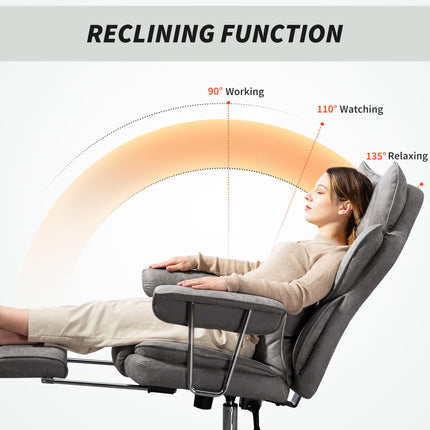 HOMCOM Leathaire Reclining Office Chair with Lumbar Support Pillow - Grey