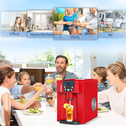 3L Ice Maker Machine and Water Dispenser, 12kg in 24H, 2 Sizes 9 Ice Cubes Ready in 6-10 Mins Ice Machine, Red