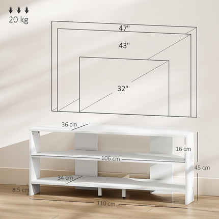 Corner TV Stand with 2 Open Shelves for 47 Inch TV - White
