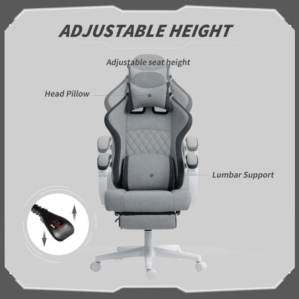 Ergonomic High Back Gaming Chair for Adults, Printed Velvet Computer Recliner Chair with Footrest, Lumbar Support, Adjustable Height and 360° Swivel Seat for Office or Gaming, Grey
