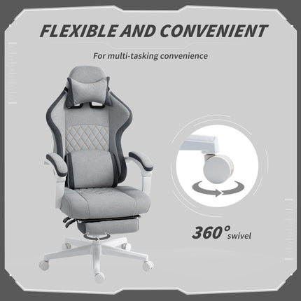 Ergonomic High Back Gaming Chair for Adults, Printed Velvet Computer Recliner Chair with Footrest, Lumbar Support, Adjustable Height and 360° Swivel Seat for Office or Gaming, Grey