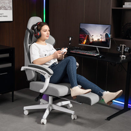 Ergonomic High Back Gaming Chair for Adults, Printed Velvet Computer Recliner Chair with Footrest, Lumbar Support, Adjustable Height and 360° Swivel Seat for Office or Gaming, Grey