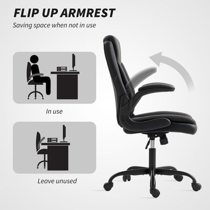 Faux Leather Office Chair. with Flip-Up Armrests - Black