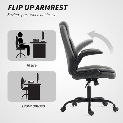 Faux Leather Office Chair. with Flip-Up Armrests - Charcoal Grey