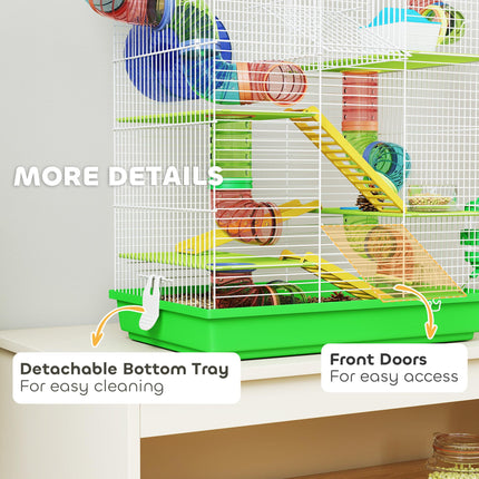 Hamster Cage, 5 Tier Carrier Habitat with Exercise Wheels Tunnel Tube Water Bottle Dishes House Ladder, Gerbil Cage for Dwarf Mice, Green