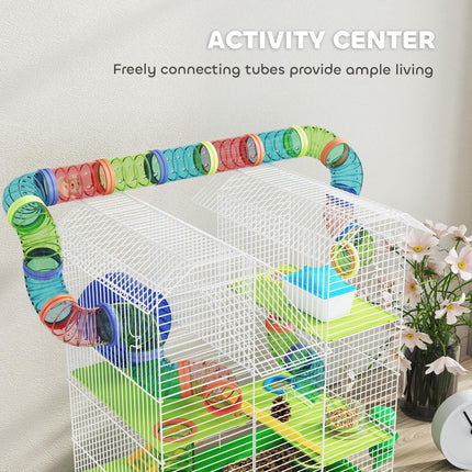 Hamster Cage, 5 Tier Carrier Habitat with Exercise Wheels Tunnel Tube Water Bottle Dishes House Ladder, Gerbil Cage for Dwarf Mice, Green