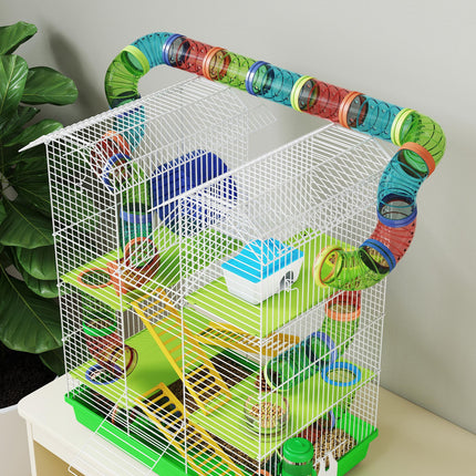 Hamster Cage, 5 Tier Carrier Habitat with Exercise Wheels Tunnel Tube Water Bottle Dishes House Ladder, Gerbil Cage for Dwarf Mice, Green