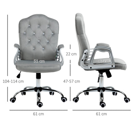 Velvet-Feel Work Chair, with Diamante Back - Grey