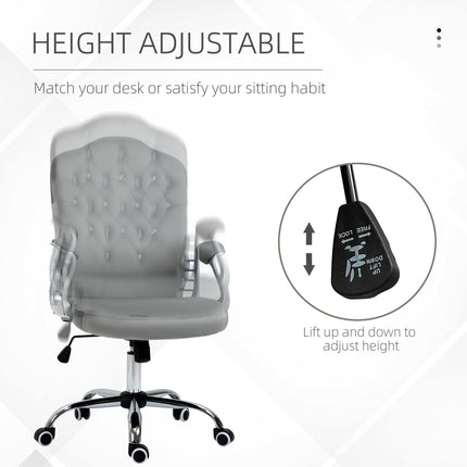 Velvet-Feel Work Chair, with Diamante Back - Grey