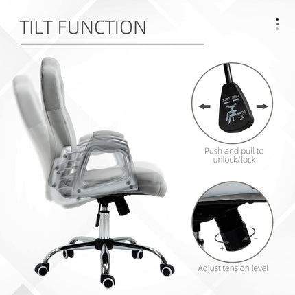 Velvet-Feel Work Chair, with Diamante Back - Grey