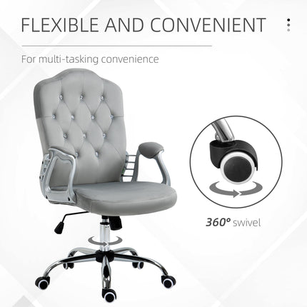 Velvet-Feel Work Chair, with Diamante Back - Grey