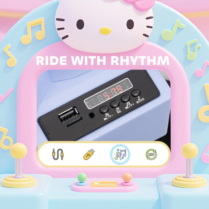 Hello Kitty Kids Ride on Bumper Car with Remote Control, Two Joysticks, Music, Lights, Safety Belt, White