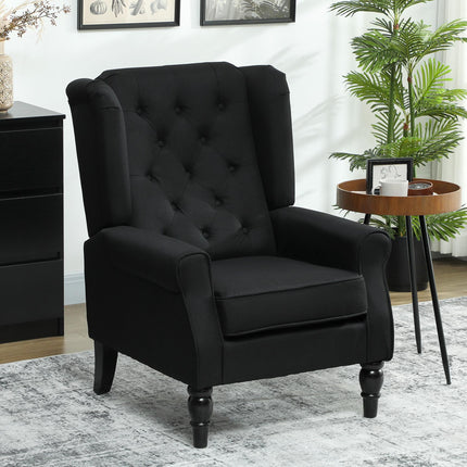 Wingback Accent Chair, Faux Linen Armchair with Thick Spring Cushion, High Back,