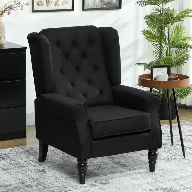 Wingback Accent Chair, Faux Linen Armchair with Thick Spring Cushion, High Back,