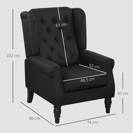 Wingback Accent Chair, Faux Linen Armchair with Thick Spring Cushion, High Back,