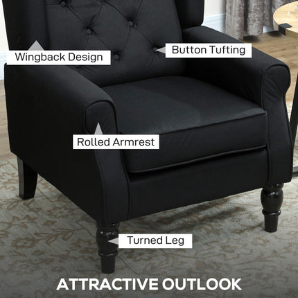 Wingback Accent Chair, Faux Linen Armchair with Thick Spring Cushion, High Back,