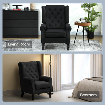 Wingback Accent Chair, Faux Linen Armchair with Thick Spring Cushion, High Back,