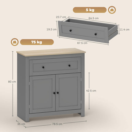 Sideboard Storage Cabinet, Morden Kitchen Cupboard with Adjustable Shelf, Drawer and Double Doors, Sideboard for Living Room, Dining Room, Hallway, Grey
