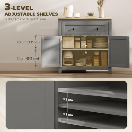 Sideboard Storage Cabinet, Morden Kitchen Cupboard with Adjustable Shelf, Drawer and Double Doors, Sideboard for Living Room, Dining Room, Hallway, Grey
