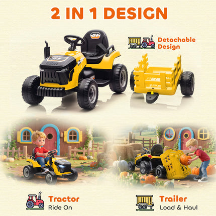 12V Ride on Tractor and Trailer with Remote Control, Music, Shifter, Start-Up Sound, for Kids Ages 3-8 Years, Yellow