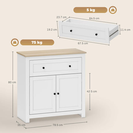 Sideboard Storage Cabinet, Morden Kitchen Cupboard with Adjustable Shelf, Drawer and Double Doors, Sideboard for Living Room, Dining Room, Hallway, White