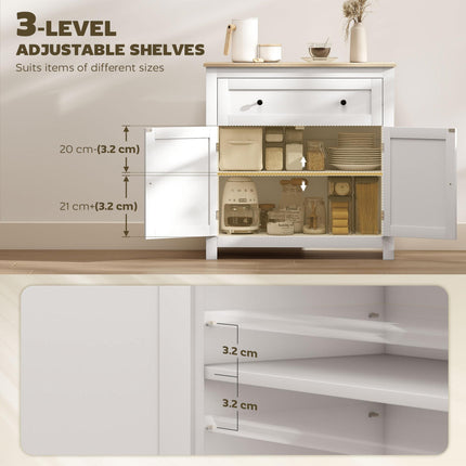 Sideboard Storage Cabinet, Morden Kitchen Cupboard with Adjustable Shelf, Drawer and Double Doors, Sideboard for Living Room, Dining Room, Hallway, White