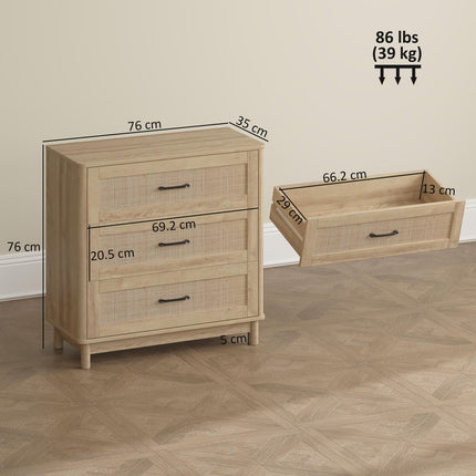 76 cm Wide Drawer Chest of Drawers with 3 Drawer - Oak