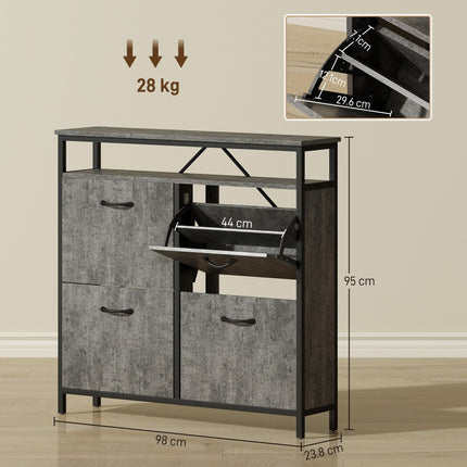 Shoe Storage Cabinet with 4 Flip Drawers and Open Shelf - Cement Grey