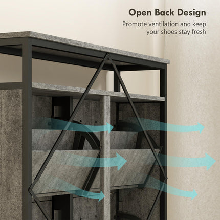 Shoe Storage Cabinet with 4 Flip Drawers and Open Shelf - Cement Grey