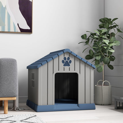 Dog Kennel Outdoor for Medium Dogs, Waterproof Plastic Dog House for Garden, Patio, 85 x 79 x 82 cm, Grey