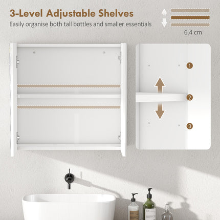 HOMCOM Double-Door Bathroom Mirror Cabinet - White