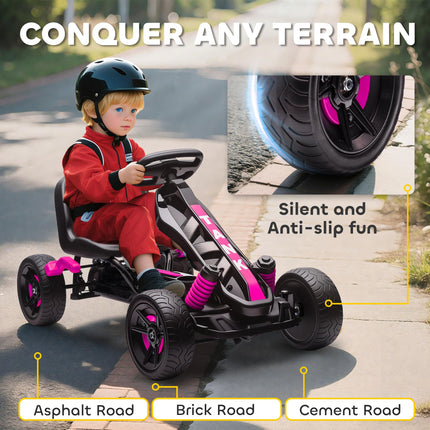 Pedal Go Kart for Kids Aged 3-6 Years, with Freewheel System, Brake, EVA Anti-Slip Wheels, Pink