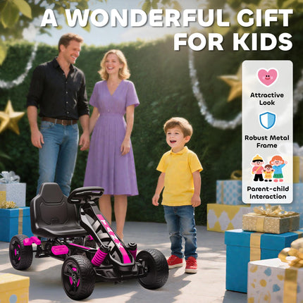 Pedal Go Kart for Kids Aged 3-6 Years, with Freewheel System, Brake, EVA Anti-Slip Wheels, Pink