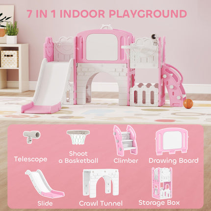 7 in 1 Toddler Slide Set with Basketball Hoop, Climbing Frame, Telescope, Drawin