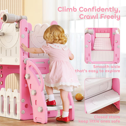 7 in 1 Toddler Slide Set with Basketball Hoop, Climbing Frame, Telescope, Drawin