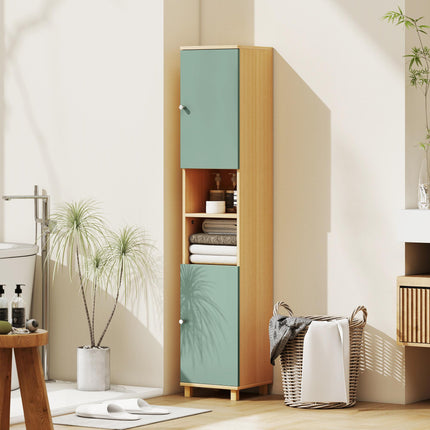 Bathroom Cabinet with Adjustable Shelves and Open Shelves - Green