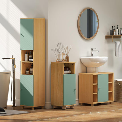 Bathroom Cabinet with Adjustable Shelves and Open Shelves - Green