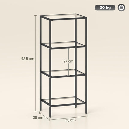 4-Tier Shelving Unit, Glass Shelf, Vertical Storage Shelf for Living Room, Home