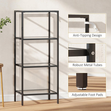 4-Tier Shelving Unit, Glass Shelf, Vertical Storage Shelf for Living Room, Home