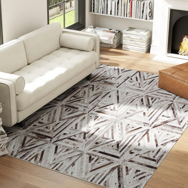 HOMCOM Modern Area Rug, Triangle Pattern Non-Slip Washable Rug, Chenille Floor Carpet for Living Room, Bedroom, Dining Room, Home Office, 290 x 200 cm, Brown