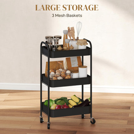 Three-Tier Steel Storage Trolley - Black
