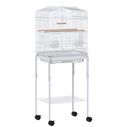 Bird Cage Budgie Cages for Finch Canary Parakeet with Stand Wheels Slide-out Tray Accessories Storage Shelf, White