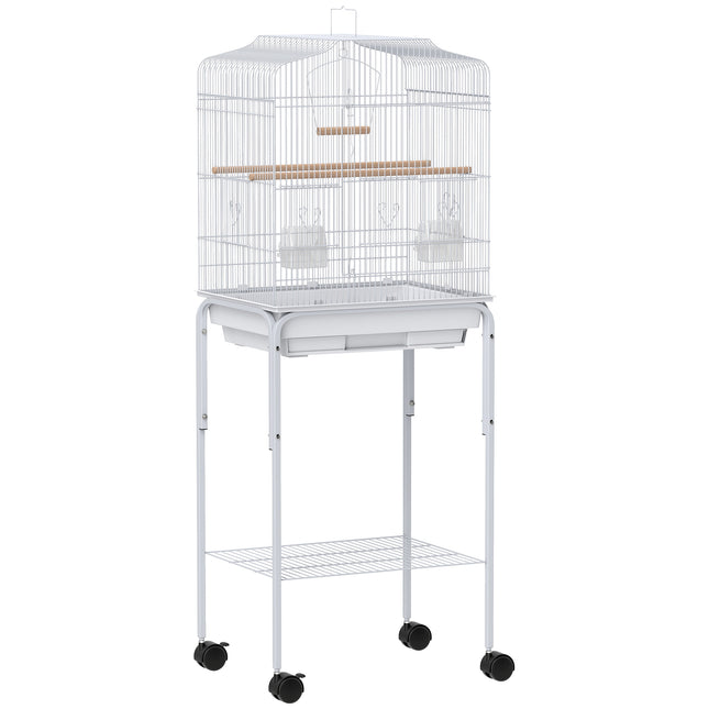 Bird Cage Budgie Cages for Finch Canary Parakeet with Stand Wheels Slide-out Tray Accessories Storage Shelf, White