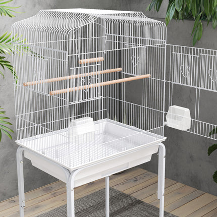 Bird Cage Budgie Cages for Finch Canary Parakeet with Stand Wheels Slide-out Tray Accessories Storage Shelf, White