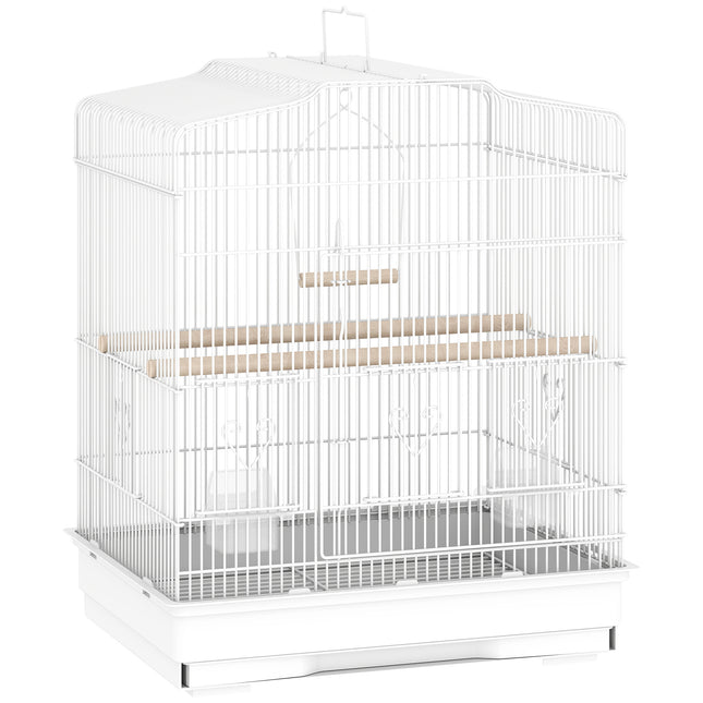 Large Metal Bird Cage with Perches, Food Bowls, Swing, for Budgies, Parakeets, White