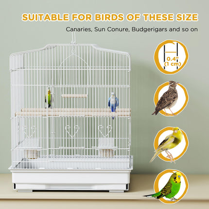 Large Metal Bird Cage with Perches, Food Bowls, Swing, for Budgies, Parakeets, White